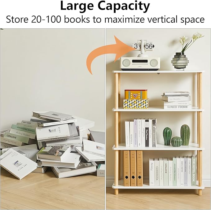 IBUYKE 4-Tier Wooden Open Bookcase - Modern Freestanding Bookshelf Storage Organizer,Standing Shelf Units,Multifunctional Display Stand for Bedroom, Living Room and Home Office, White WBC004W - LeafyLoom