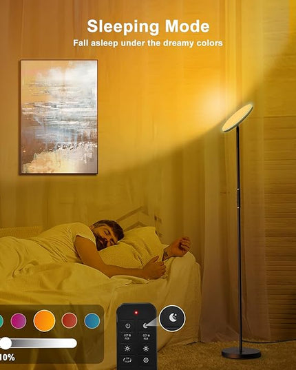 LED Floor Lamp, 3600LM 36W RGB Standing Lamp with Multi-Color Light Scenes, Modern Torchiere Sky Lamp with Remote & Touch Control, 2700K-6500K Stepless Dimming Room Lamp for Living Room Bedroom Office - LeafyLoom