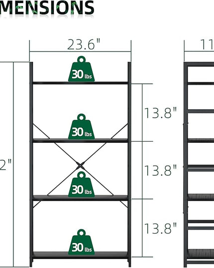 OTK 4 Tier Bookshelf, Tall Bookcase, Office Shelf Storage Organizer, Modern Book Shelf for Living Room, Bedroom, and Home Office, Black - LeafyLoom
