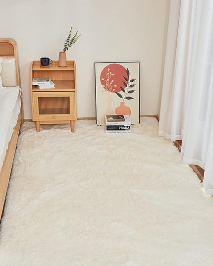 YOBATH Fluffy Shag Area Rug, Rugs for Bedroom 4x6 Feet, Plush Shaggy Rug for Living Room, Indoor Modern Bedside Rug for Kids Girls Boys Room, Shag Carpet for Dorm Nursery Room, Cream White - LeafyLoom