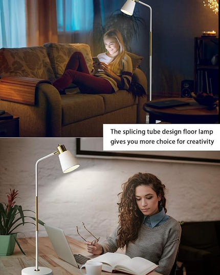 Floor Lamp, Industrial Floor Lamps for Living Rooms Rustic Farmhouse Reading Standing Floor Lamp Adjustable Metal Heads Indoor Task Lighting for Living Room Bedroom Office Home Décor (White) - LeafyLoom
