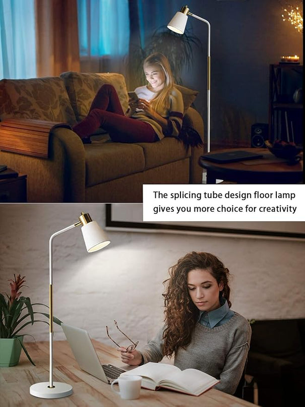 Floor Lamp, Industrial Floor Lamps for Living Rooms Rustic Farmhouse Reading Standing Floor Lamp Adjustable Metal Heads Indoor Task Lighting for Living Room Bedroom Office Home Décor (White) - LeafyLoom
