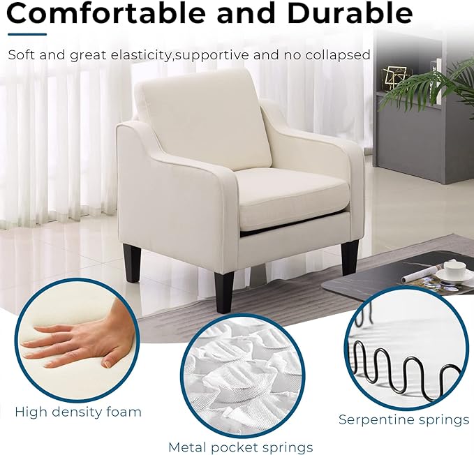 VINGLI Modern Accent Chairs Set of 2,Comfy Beige Armchair for Bedroom,Living Room Upholstered Sofa Chair Reading Chair for Small Spaces (2, Beige) - LeafyLoom