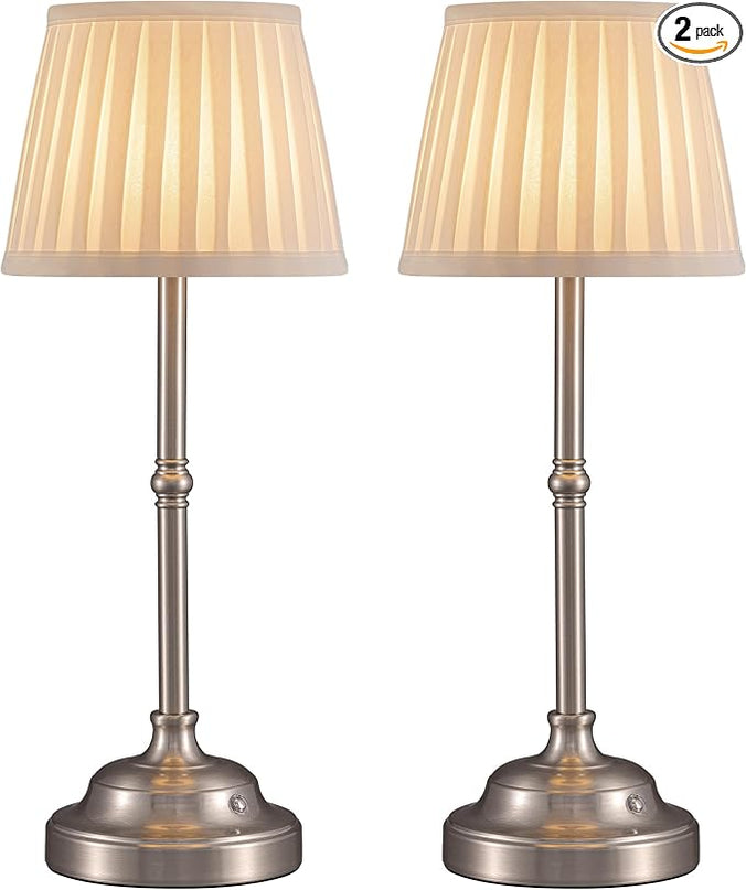 KDG Cordless LED Table Lamp Set of 2, Portables Fabric Shade Desk Lamps, 5000mAh Rechargeable Battery Powered Lighting, Dimmable Light for Dining Room, Bedroom, Bedside, Night Light, Balcony (Beige) - LeafyLoom