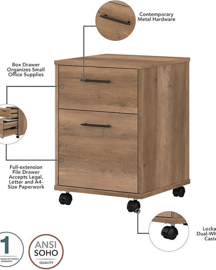Bush Furniture Salinas L-Shaped Desk with Storage | Study Table with Drawers & Cabinets | Home Office Computer Desk in Ash Brown - LeafyLoom