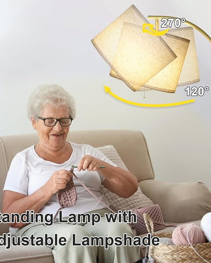 Floor Lamp for Living Room, Dimmable Standing Lamp Tall with Linen Shade Modern Floor Lamps Foot-step Switch Reading Lamp for Living Room Bedroom Office Dining Room, 9W Bulb Included (Gold) - LeafyLoom