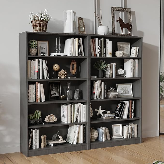Farini 5 shelf boockase Display Bookcase Freestanding Wooden Bookshelves for Home Office Living Room,60 Inch Height,Grey - LeafyLoom