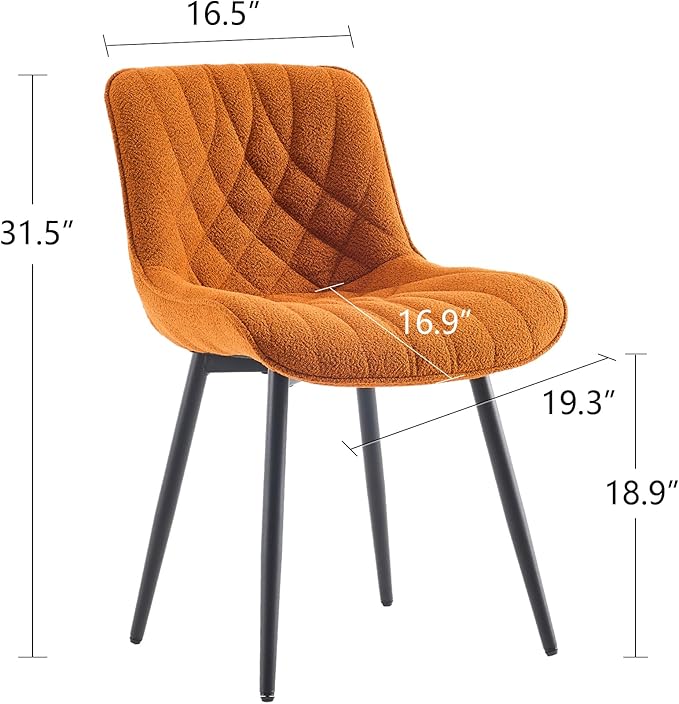 Elegant Dining Chair with Soft Padded Seat Armless Upholstered Kitchen Chairs Velvet Dining Table Chair with Curved Backrest for Kitchen Bedroom Side Dining Room, Set of 2, Orange - LeafyLoom