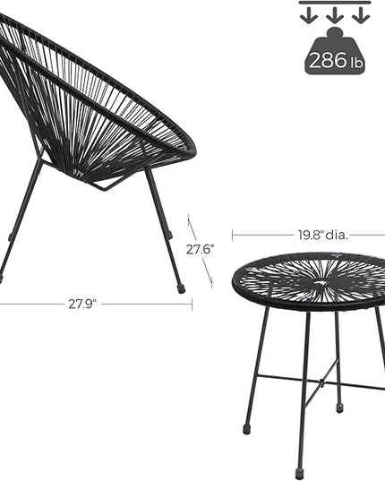 SONGMICS 3-Piece Outdoor Seating Acapulco Chair, Modern Patio Furniture Set, Glass Top Table and 2 Chairs, Indoor and Outdoor Conversation Bistro Set, Ink Black UGGF011B01 - LeafyLoom