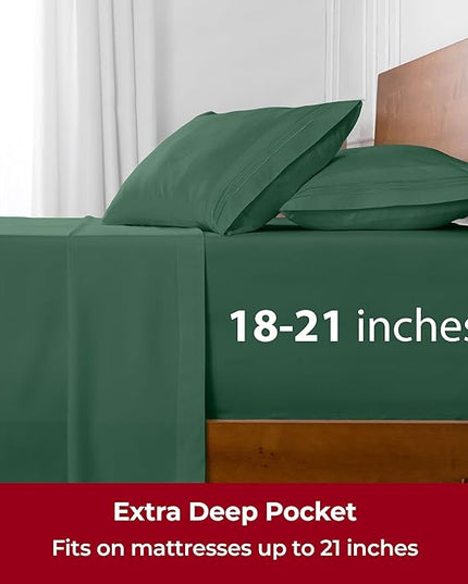 Mellanni Extra Deep Full Sheets - 4 PC Iconic Collection Bedding Sheets & Pillowcases - Hotel Luxury, Ultra Soft, Cooling Bed Sheets - Extra Deep Pocket up to 21 inch (Full, Emerald Green) - LeafyLoom