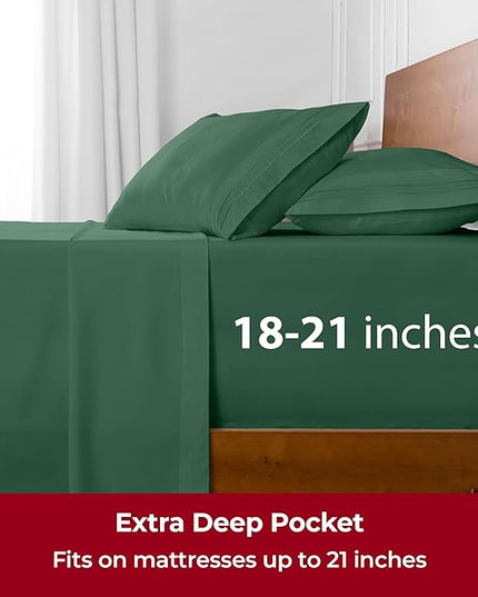 Mellanni Extra Deep California King Sheets - 4 PC Iconic Collection Bedding Sheets & Pillowcases - Luxury, Ultra Soft, Cooling Bed Sheets - Extra Deep Pocket up to 21 inch (Cal King, Emerald Green) - LeafyLoom