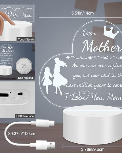 Mom Gift from Daughter Son, Unique Birthday Thanksgiving Christmas Gifts for Mom, Personalized Engraved Acrylic Night Light Mom Gift, Mothers Day Gift Ideas - LeafyLoom