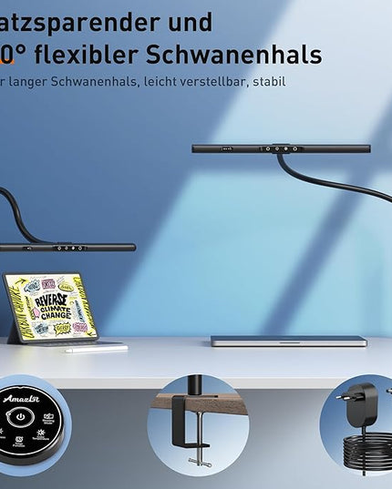 Desk Lamp for Home Office, Desk Light with Clamp, Office Lamp with Remote & Gesture Sensing, Monitor Light Bar, Adjustable Color Temperature & Brightness, 12W - LeafyLoom