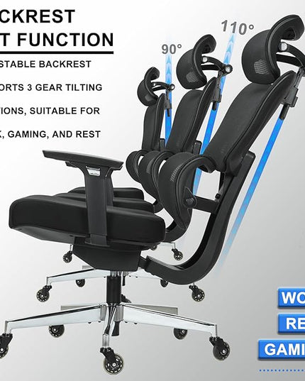 C19 Ergonomic Mesh Office Chair with Adjustable Height Lumbar Support，3D Armrest & Headrest，Tilt Function，Blade Wheel for High Back Desk Chair，Swivel Big and Tall Computer Chair (Black) - LeafyLoom