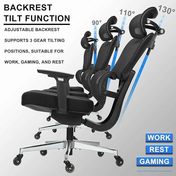 C19 Ergonomic Mesh Office Chair with Adjustable Height Lumbar Support，3D Armrest & Headrest，Tilt Function，Blade Wheel for High Back Desk Chair，Swivel Big and Tall Computer Chair (Black) - LeafyLoom