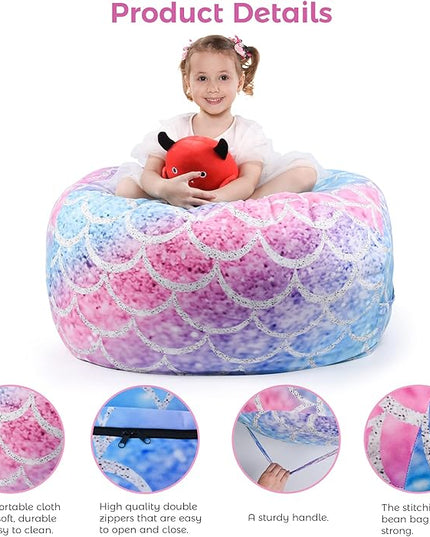KABOER Bean Bag Cover for Kids,200L Stuffed Animal Storage Bean Bag Chair Cover |Stuffable Zipper Beanbag for Organizing Children Soft Plush Toys (32x29inch) - LeafyLoom