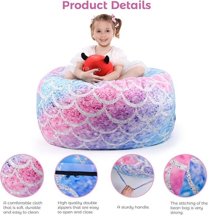 KABOER Bean Bag Cover for Kids,200L Stuffed Animal Storage Bean Bag Chair Cover |Stuffable Zipper Beanbag for Organizing Children Soft Plush Toys (32x29inch) - LeafyLoom