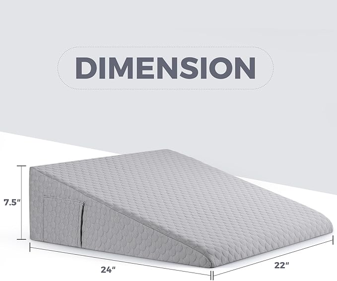 Bed Wedge Pillow for Sleeping 7.5" Memory Foam Wedge Pillow for After Surgery Triangle Pillow Wedge for Acid Reflux Snoring Heartburn GERD Back Support Leg Elevation, Removable Washable Cover - Gray - LeafyLoom