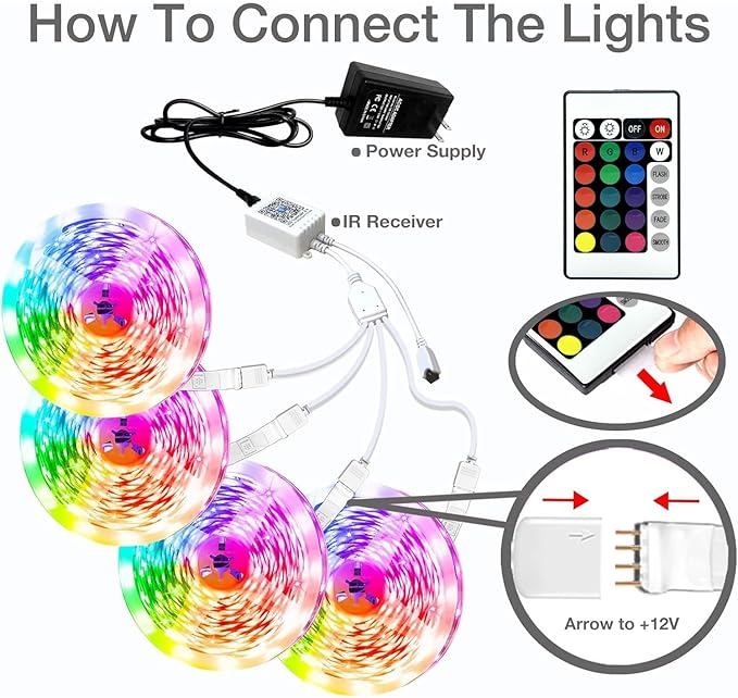 phopollo Bluetooth 24V Led Strip Lights 400ft (4 Rolls of 100ft), Color Changing LED Lights for Bedroom, Kitchen Decor, App Control and Music Sync Phopollo