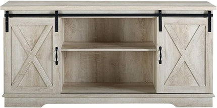 Walker Edison Richmond Modern Farmhouse Sliding Barn Door TV Stand for TVs up to 65 Inches, 58 Inch, White Oak - LeafyLoom