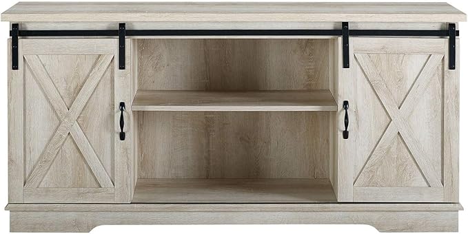 Walker Edison Richmond Modern Farmhouse Sliding Barn Door TV Stand for TVs up to 65 Inches, 58 Inch, White Oak - LeafyLoom