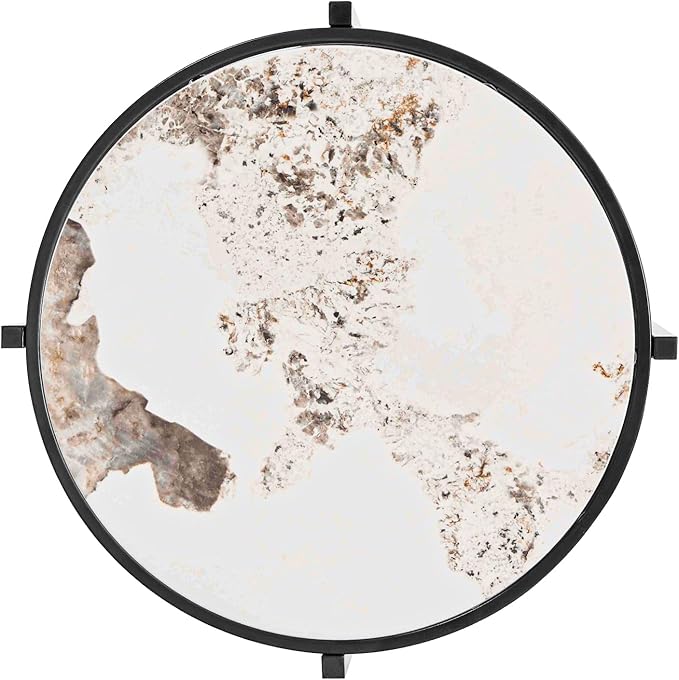 Round Coffee Table Coffee Tables for Living Room Sintered Stone Marble Top Sturdy Metal Frame (Grey, 20.67 inches) - LeafyLoom