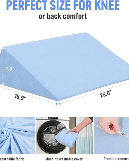 Knee Wedge Pillow Pure Memory Foam, 8" Triangle Knee Pillow for Back Sleeping or Post Surgery, Leg Pillow Bed Wedge for Knee Support Leg Elevation Sciatica Knee Hip Back Pain Relief - LeafyLoom