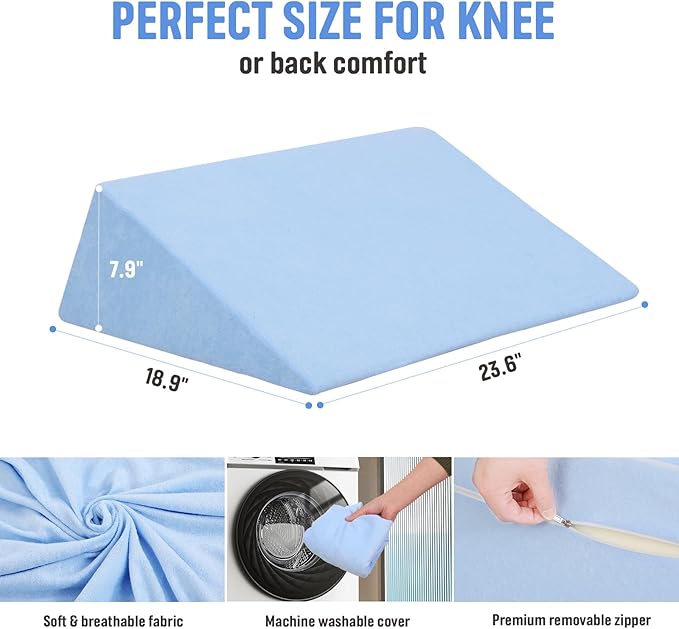 Knee Wedge Pillow Pure Memory Foam, 8" Triangle Knee Pillow for Back Sleeping or Post Surgery, Leg Pillow Bed Wedge for Knee Support Leg Elevation Sciatica Knee Hip Back Pain Relief - LeafyLoom