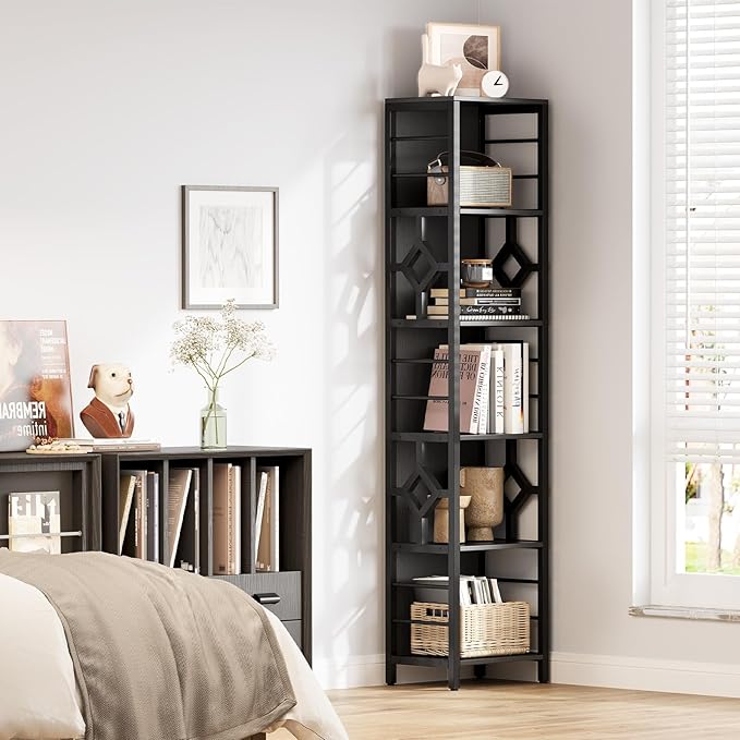 YITAHOME Narrow Bookshelf, 5-Tier Industrial Book Shelf Storage Rack, Display Shelves Stand Etagere for Small Spaces, Open Bookcase for Bedroom Living Room Bathroom Kitchen, Black - LeafyLoom