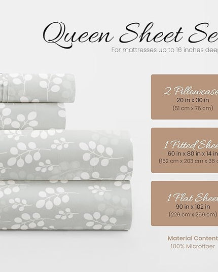 Linen Market 4 Piece Queen Bedding Sheet Set (Gray Wheatfield) - Sleep Better Than Ever with These Ultra-Soft & Cooling Bed Sheets for Your Queen Size Bed - Deep Pocket Fits 16" Mattress - LeafyLoom