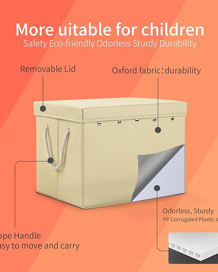 Toy Storage Box + Play Mat for Kids Toy Chest Organizer Toy Box for Toddlers Boys Girls Kids Toy Storage Organizer Storage Bins with Lids Large Toy Box Children's Rooms Nursery Playroom(ivory) - LeafyLoom