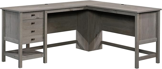 Sauder Cottage Road L-Desk, L: 65.12" x W: 58.66" x H: 29.76", Mystic Oak finish - LeafyLoom