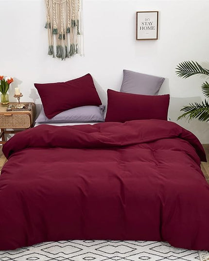 Burgundy Comforter Set Queen Size Dark Red Bedding Set Pure Burgundy Bedding Soft Durable Quilt Set Kids Teens Adult Lightweight Plain Burgundy Blanket Breathable Dark Red Bed Comforter Set - LeafyLoom