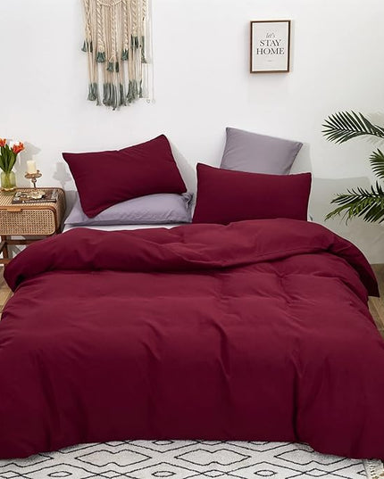 Burgundy Comforter Full Size Dark Red Bedding Set Soft Pure Burgundy Comforter Set Durable Burgundy 3 PCs Bed Set 1 Comforter with 2 Pillowcases - LeafyLoom