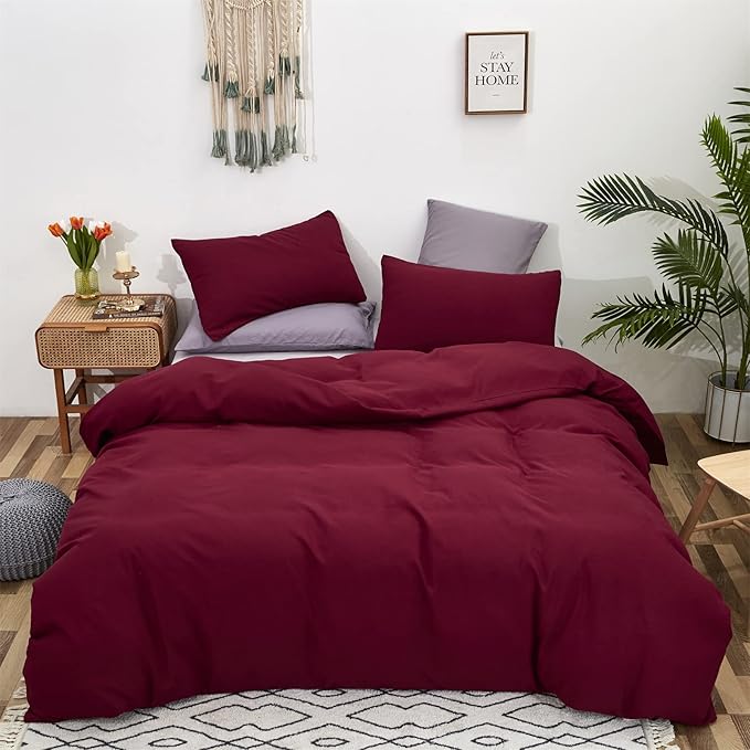 Burgundy Comforter Full Size Dark Red Bedding Set Soft Pure Burgundy Comforter Set Durable Burgundy 3 PCs Bed Set 1 Comforter with 2 Pillowcases - LeafyLoom