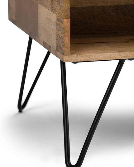 SIMPLIHOME Hunter SOLID MANGO WOOD and Metal 48 Inch Wide Rectangle Industrial Lift Top Coffee Table in Natural, For the Living Room and Family Room - LeafyLoom