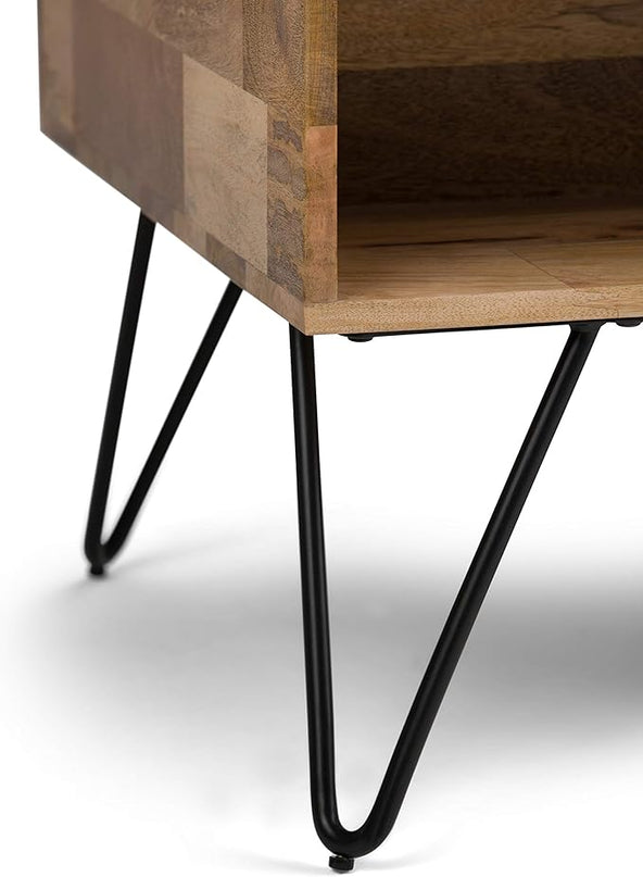 SIMPLIHOME Hunter SOLID MANGO WOOD and Metal 48 Inch Wide Rectangle Industrial Lift Top Coffee Table in Natural, For the Living Room and Family Room - LeafyLoom