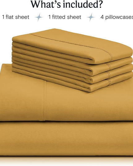 LuxClub 6 PC California King Sheet Set, Breathable Luxury Bed Sheets, Deep Pockets 18" Wrinkle Free Cooling Sheets Machine Washable Hotel Bedding Silky Soft - Medallion Gold Cal King - LeafyLoom