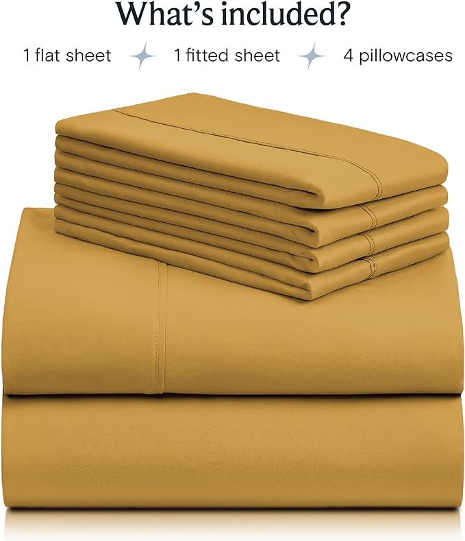 LuxClub 6 PC California King Sheet Set, Breathable Luxury Bed Sheets, Deep Pockets 18" Wrinkle Free Cooling Sheets Machine Washable Hotel Bedding Silky Soft - Medallion Gold Cal King - LeafyLoom