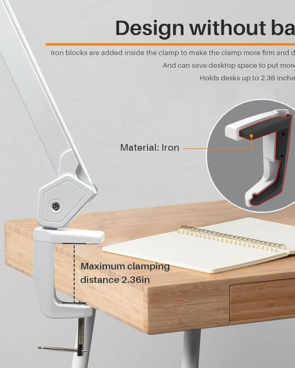 LED Architect Desk Lamp with Clamp, Metal Swing Arm 2000 Lumens Dimming Office Table Lamp for Task Work Drafting Reading Desktop, 234PCS Bright LEDs, 24W, 5 Color Temperatures Workbench Lamp - LeafyLoom
