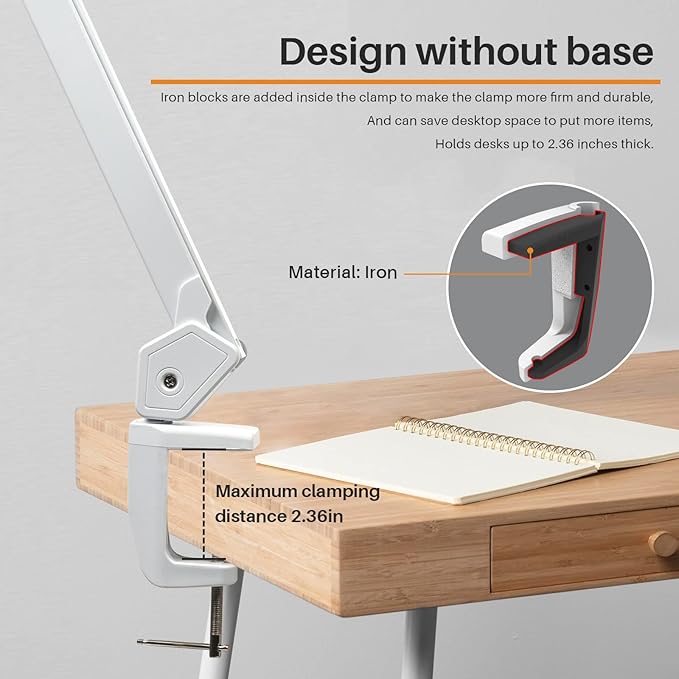 LED Architect Desk Lamp with Clamp, Metal Swing Arm 2000 Lumens Dimming Office Table Lamp for Task Work Drafting Reading Desktop, 234PCS Bright LEDs, 24W, 5 Color Temperatures Workbench Lamp - LeafyLoom