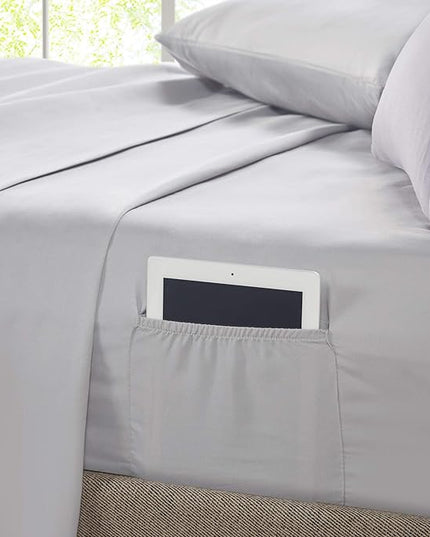 Comfort Spaces Bed in A Bag - Trendy Casual Design Cozy Comforter with Complete Sheet Set with Side Pocket, All Season Cover, Matching Shams Twin XL(66 in x 90 in), Kate, Grey/Purple 6 Piece - LeafyLoom