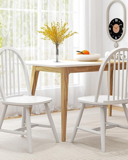 HAPPYGRILL 2 Pieces Wooden Dining Chairs Set, Vintage Armless Windsor Chairs, Kitchen Dining Chairs with Backrest, White - LeafyLoom