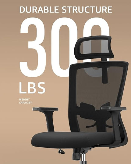 Ergonomic Office Chair, Large Tall Office Chair High Back, Adjustable Headrest with 2D Armrest, Lumbar Support, Swivel Computer Task Chair for Office, Tilt Function - LeafyLoom