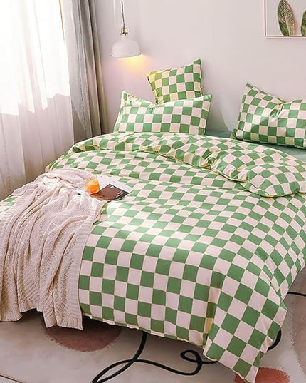 Green White Grid Comforter Set Cal King Sage Green Plaid Bedding Set Women Light Green White Checkered Bed Comforter Set Breathable Blanket Set Men Durable Bedding Comforter Set - LeafyLoom