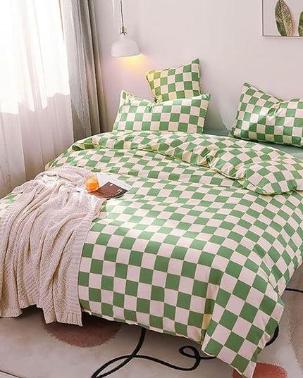 Green White Grid Comforter Set Twin Sage Green Plaid Bedding Set Girls Light Green White Checkered Bed Comforter Set Breathable Blanket Set Kids Durable Bedding Comforter Set - LeafyLoom