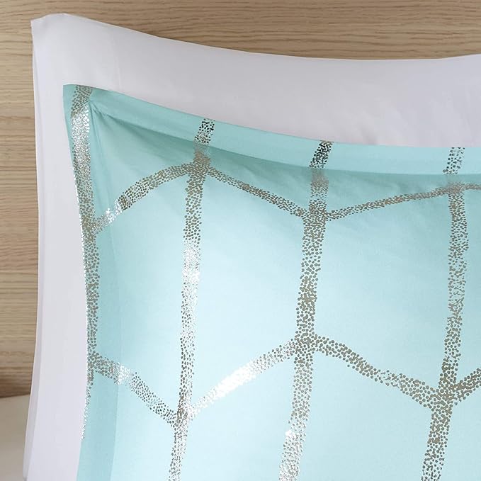 Intelligent Design Raina King / Cal King Comforter Set, Soft Microfiber Comforter Set King, Modern Geometric Metallic Bed Set, 5 Pieces College Bedding Comforter Set with 2 Shams, 2 Toss Pillows Aqua - LeafyLoom