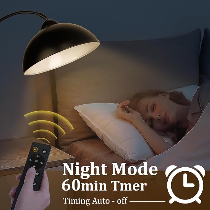 Black Arc Floor Lamp for Living Room, Dimmable LED Corner Floor Lamp with Remote Control, Modern Arch Standing Floor Lamp Curved (2700-6000K 9W LED Bulb Included - LeafyLoom