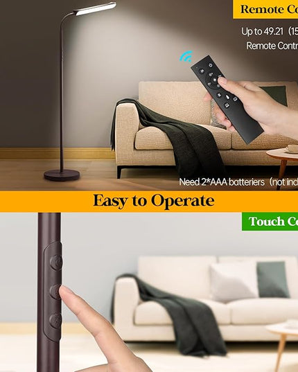 LED Floor Lamp, 18W Super Bright Floor Lamp for Living Room, Adjustable Stepless Colors & Brightness Gooseneck Standing Lamp, Eye Caring Reading Light with Remote& Touch Control for Bedroom Office - LeafyLoom