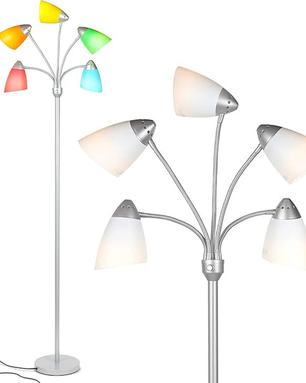 Brightech Medusa LED Floor Lamp – Multi-Head Dimmable Floor Lamp for Living Rooms & Offices – Tall Lamp with Interchangeable Shades, Adjustable Standing Lamp for Bedroom Reading – Silver - LeafyLoom